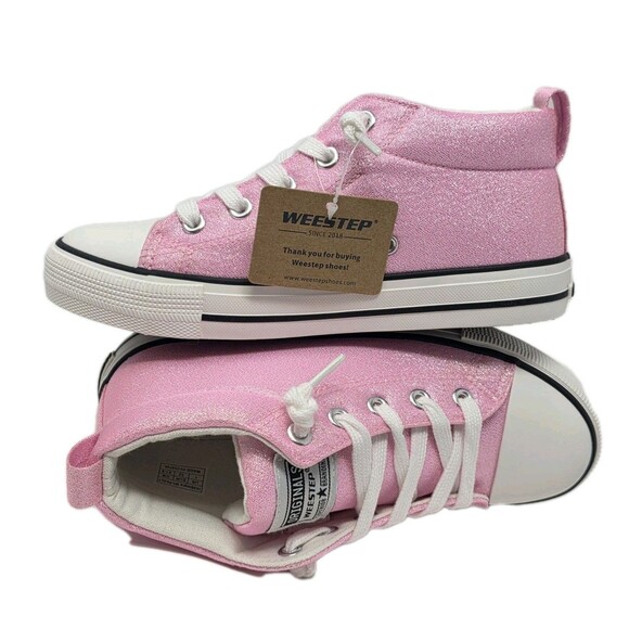 Weestep Kids Princess Pink Glitter High Top Canvas Sneakers Size 1 NEW - Picture 4 of 14